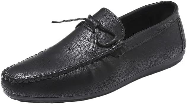 Men's PU Leather Loafers with Stitching Details, Round Toe, Comfortable Deck Shoes, Flat Heel, Slip-Resistant Slip-Ons for Fashion