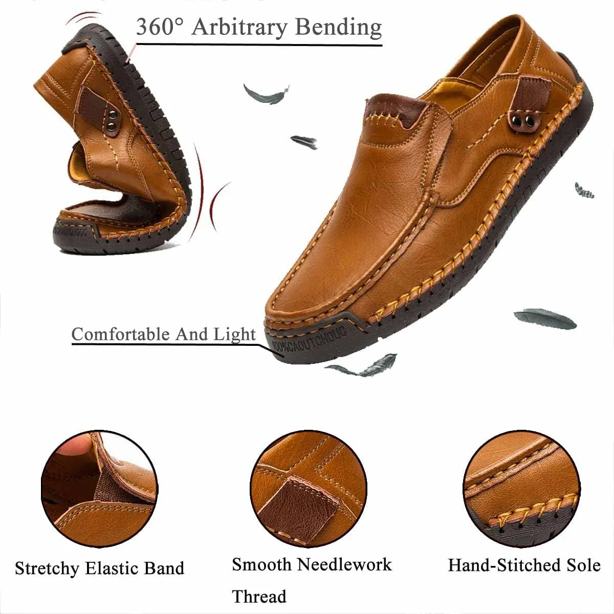 MSYINGL Men's Casual Leather Slip on Shoes,Breathable Comfortable Walking Shoes,Office Driving Shoes Slip-On Flats
