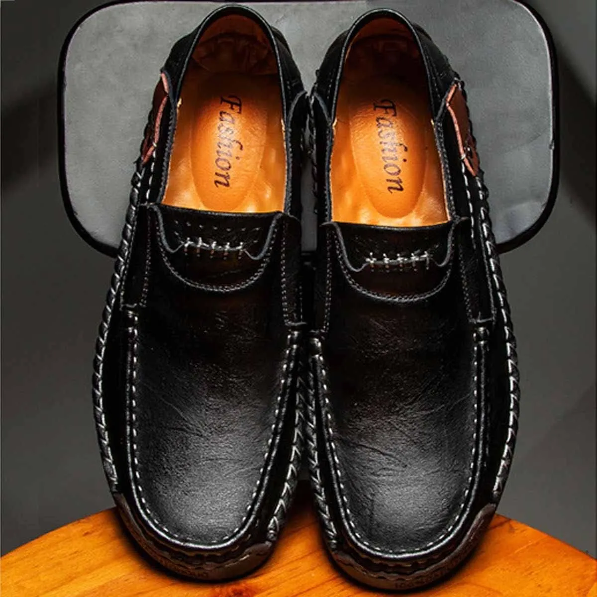 MSYINGL Men's Casual Leather Slip on Shoes,Breathable Comfortable Walking Shoes,Office Driving Shoes Slip-On Flats