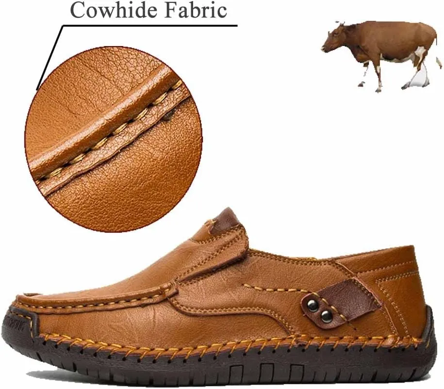 MSYINGL Men's Casual Leather Slip on Shoes,Breathable Comfortable Walking Shoes,Office Driving Shoes Slip-On Flats