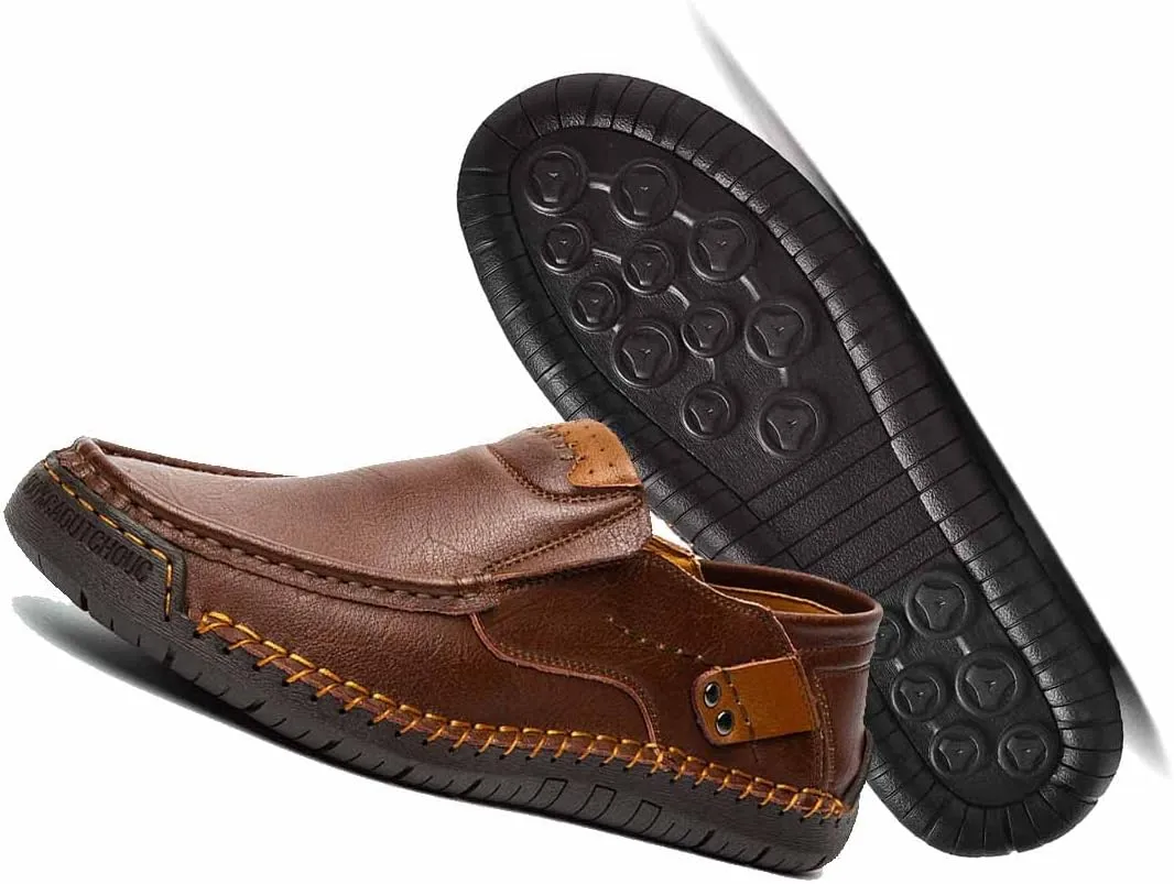 MSYINGL Men's Casual Leather Slip on Shoes,Breathable Comfortable Walking Shoes,Office Driving Shoes Slip-On Flats