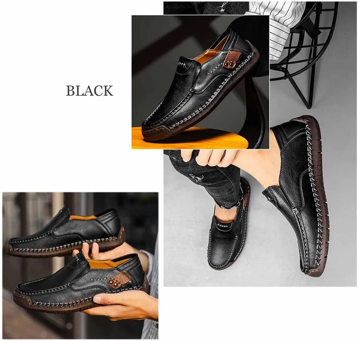 MSYINGL Men's Casual Leather Slip on Shoes,Breathable Comfortable Walking Shoes,Office Driving Shoes Slip-On Flats
