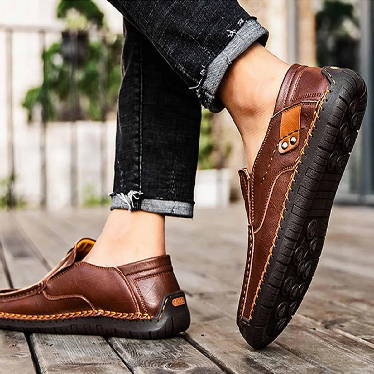 MSYINGL Men's Casual Leather Slip on Shoes,Breathable Comfortable Walking Shoes,Office Driving Shoes Slip-On Flats