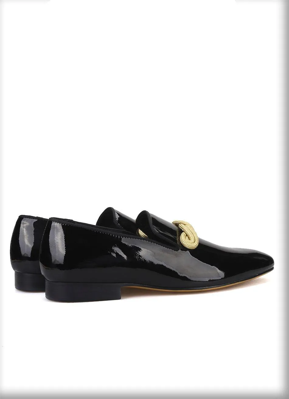Patent Leather Men Loafers with Gold Rope - Men Shoes