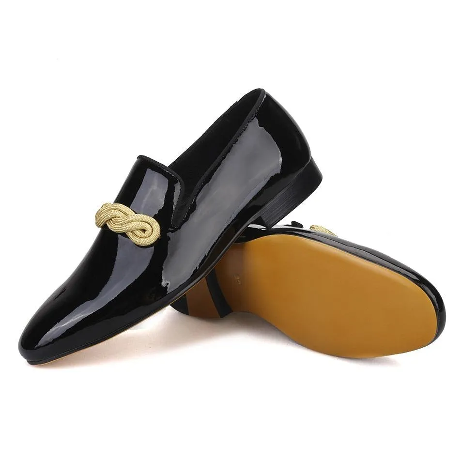 Patent Leather Men Loafers with Gold Rope - Men Shoes
