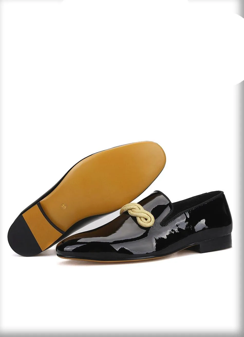 Patent Leather Men Loafers with Gold Rope - Men Shoes