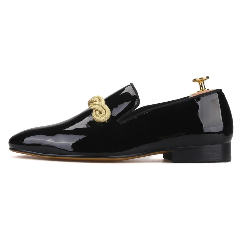 Patent Leather Men Loafers with Gold Rope - Men Shoes