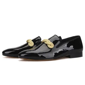 Patent Leather Men Loafers with Gold Rope - Men Shoes
