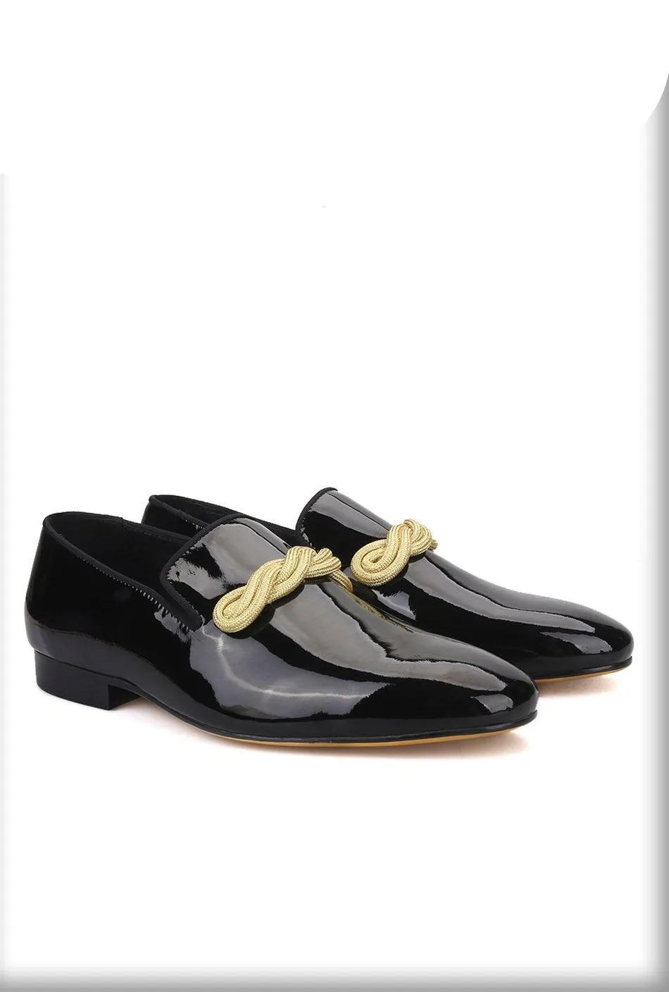 Patent Leather Men Loafers with Gold Rope - Men Shoes