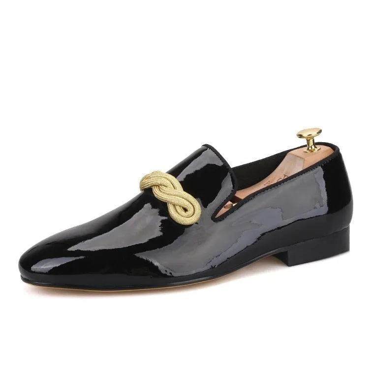 Patent Leather Men Loafers with Gold Rope - Men Shoes