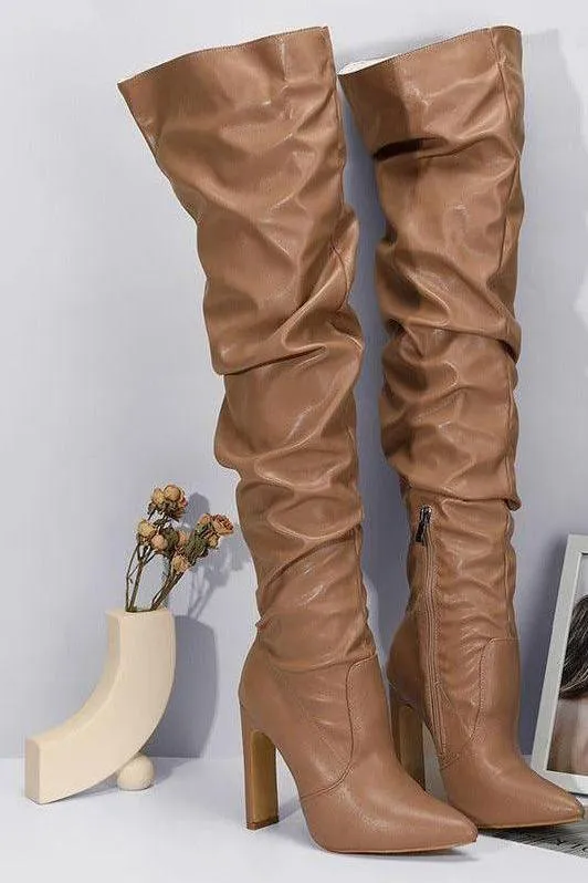 pointy toe thick high heel over the knee boots