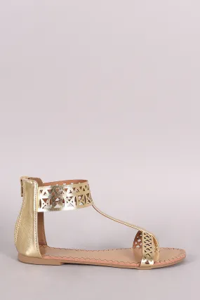 Qupid Perforated T-Strap Thong Flat Sandal