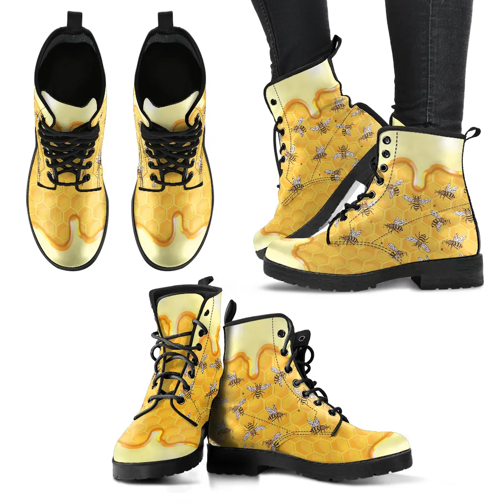 Sweet Honey Bee Women's Vegan Leather Combat Boots