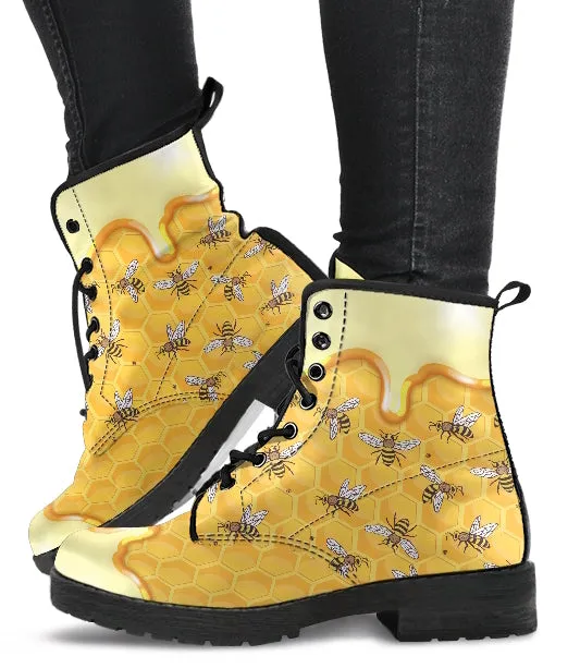 Sweet Honey Bee Women's Vegan Leather Combat Boots