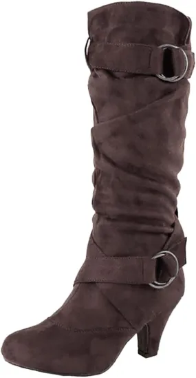 White Cowgirl Boots Suede Cross Belt Thigh High Boots Low Heeled Pull On Knee High Boots Mid Calf Bootie