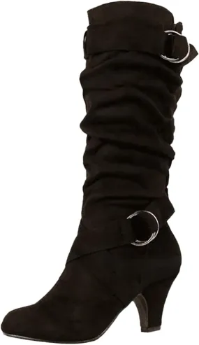 White Cowgirl Boots Suede Cross Belt Thigh High Boots Low Heeled Pull On Knee High Boots Mid Calf Bootie