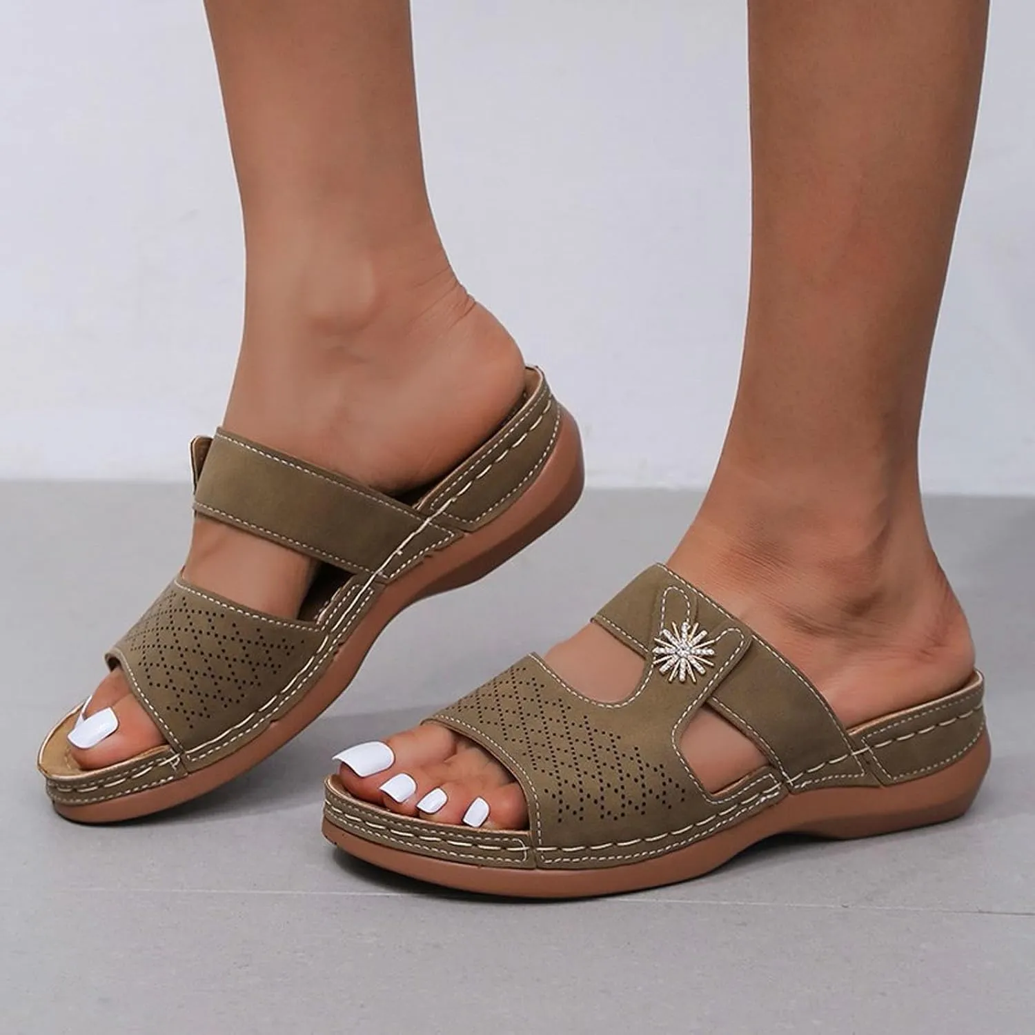 Women Summer Slippers Open Toe Wedge Sandals Casual Comfortable Platform Heeled Boho Beach Slide Shoes for Daily