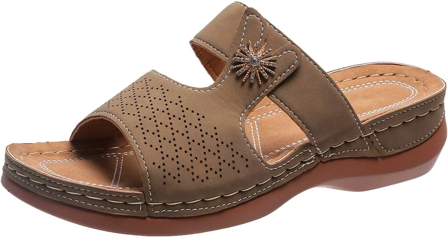 Women Summer Slippers Open Toe Wedge Sandals Casual Comfortable Platform Heeled Boho Beach Slide Shoes for Daily