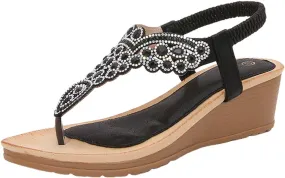 Womens Arch Support Sandals Orthotic Adjustable Thong Flip Flop Elastic Strappy Thong Ankle Strap Summer Dress Beach Gladiator Sandals Wedge Shoes
