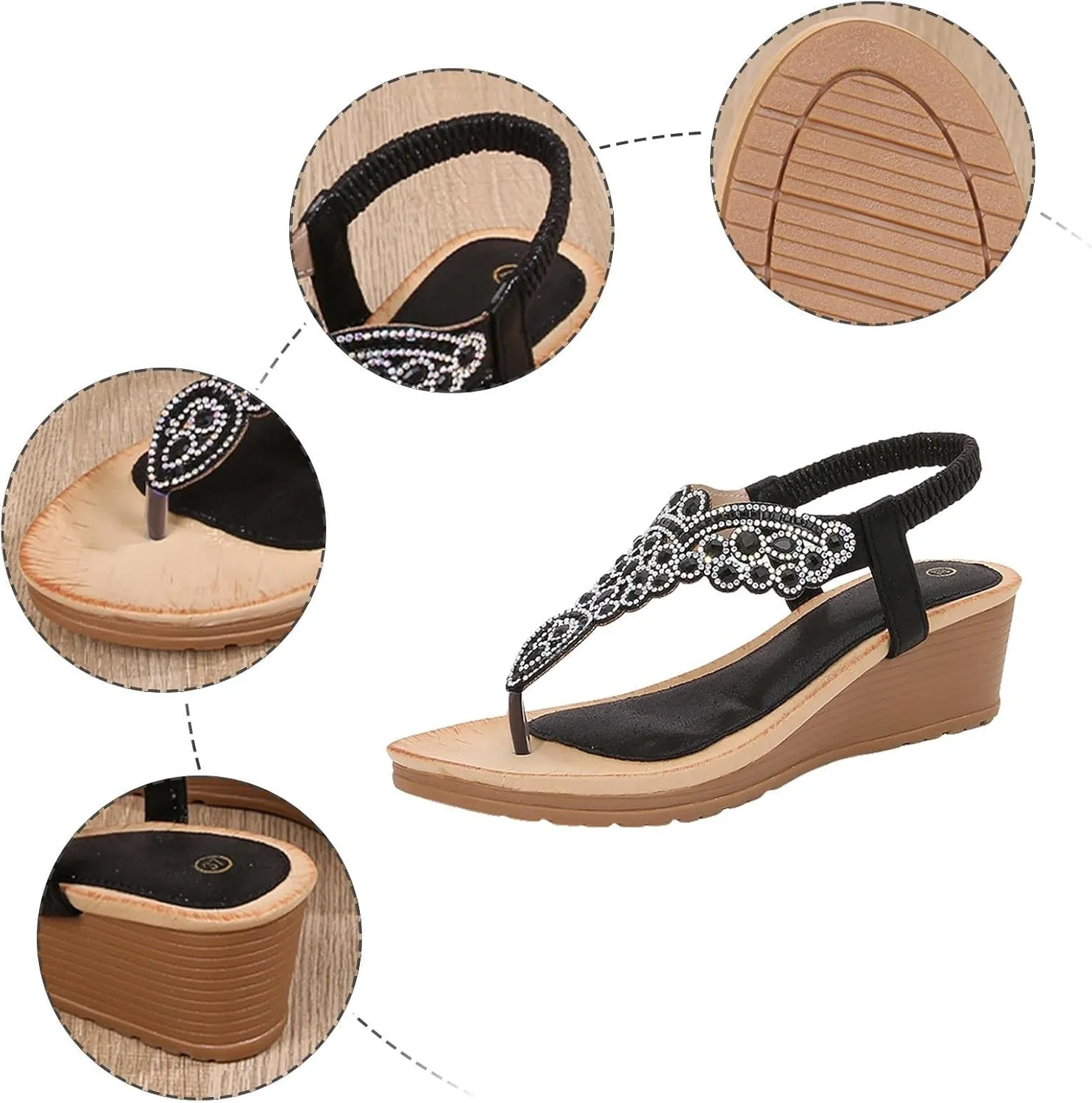 Womens Arch Support Sandals Orthotic Adjustable Thong Flip Flop Elastic Strappy Thong Ankle Strap Summer Dress Beach Gladiator Sandals Wedge Shoes