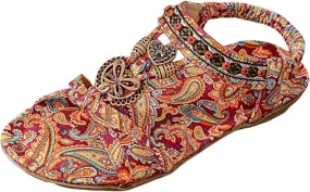 Women's Bohemian Flat Sandals Summer Beach Slide Shoes with Arch Support Casual Dressy Ethnic Style Low Heel