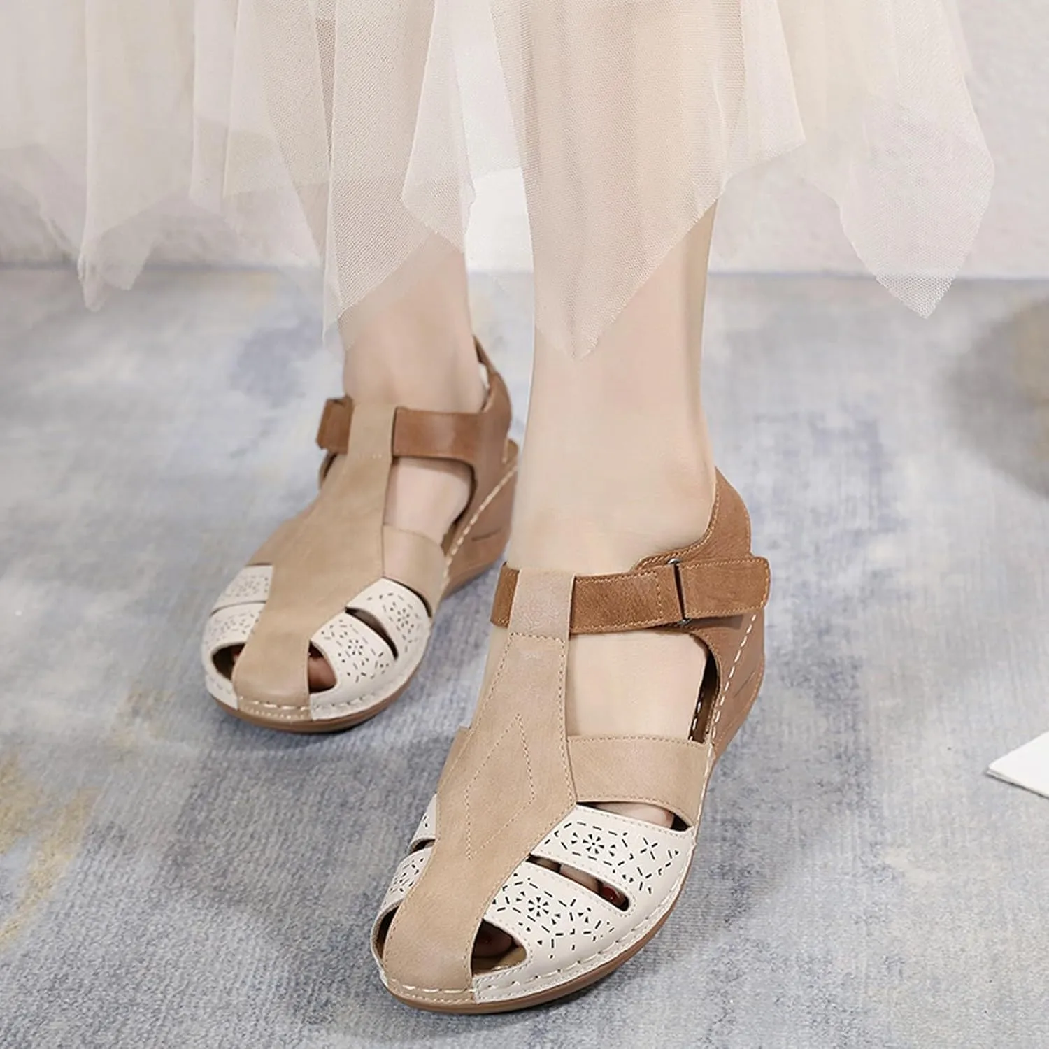 Women's Causal Closed Toe Wedges Sandals Summer Comfortable Ankle Strap Beach Dressy Sandal Water Ladies Slides