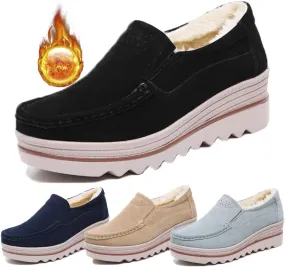 Women's Leather Platform Loafers Faux Suede Comfort Moccasins Comfortable Thick Soled Breathable Loafers，Wide Low Top Shoes Business Casual Walking Shoes